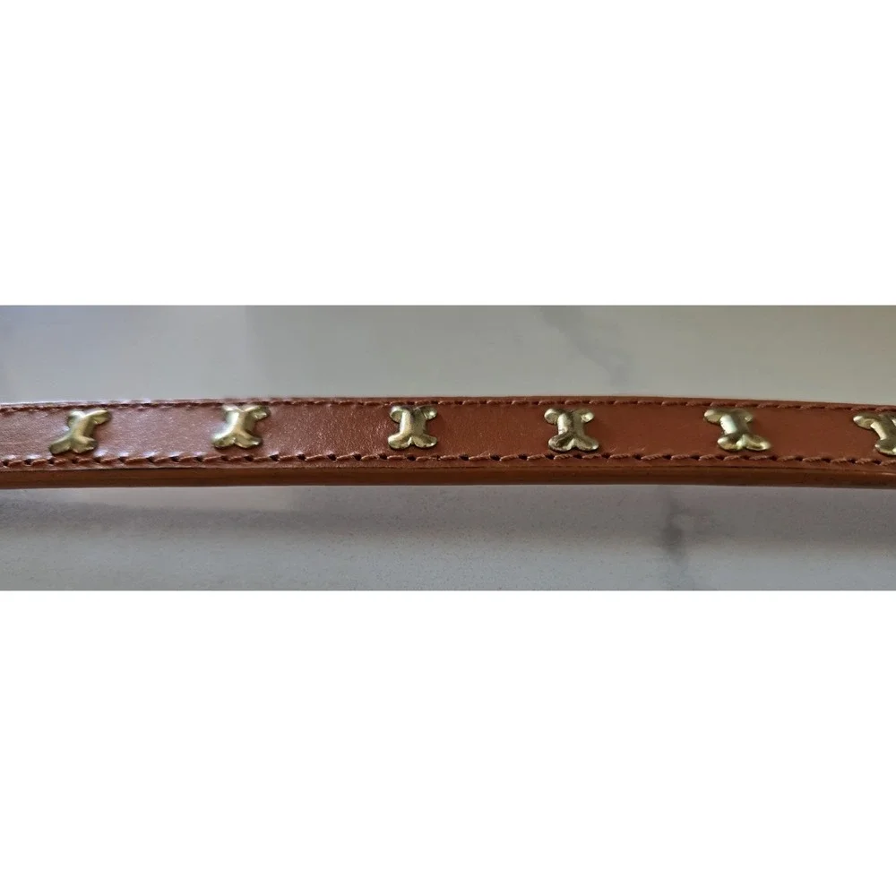 Dog Puppy Lux Gold Metal Bone Collar Brown‎ 14.5 In New Without Tag